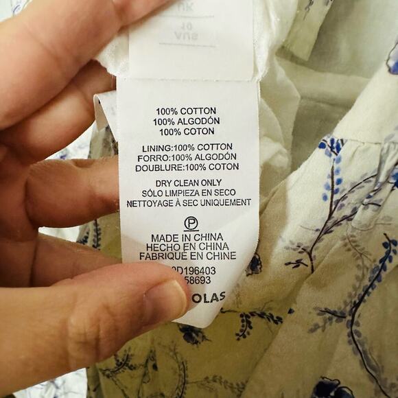 Nicholas Celie White Blue Floral Button Front Print Puff Sleeve Maxi Dress Sz 6 - Picture 15 of 16